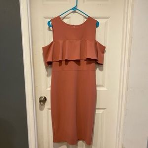 NWT Pink Muave Ruffled Cold-Shoulder Sheath Dress